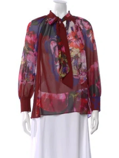 Pre-owned Prabal Gurung Silk Floral Print Blouse In Red