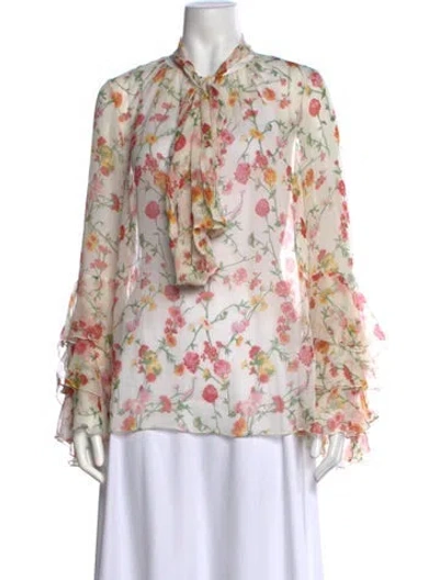 Pre-owned Prabal Gurung Silk Floral Print Blouse W/ Tags In Neutral