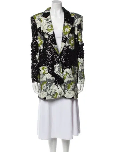 Pre-owned Prabal Gurung Silk Floral Print Jacket In Green