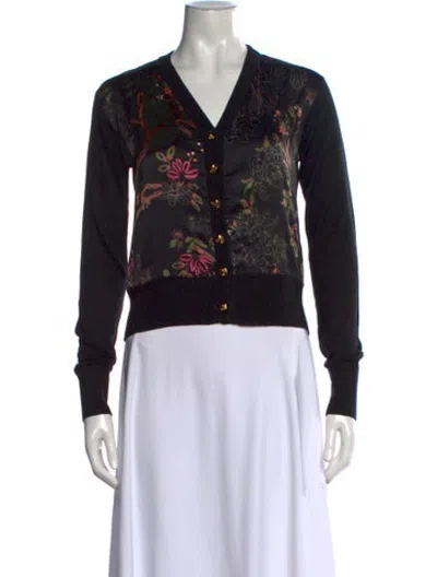 Pre-owned Prabal Gurung Silk Floral Print Sweater In Black