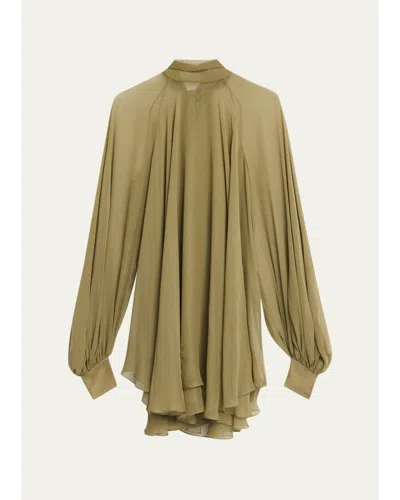 Prabal Gurung Silk Georgette Oversized Trapeze Blouse In Green