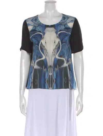 Pre-owned Prabal Gurung Silk Graphic Print Top In Black