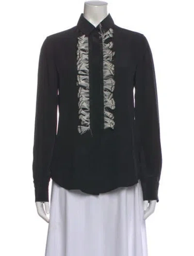 Pre-owned Prabal Gurung Silk Long Sleeve Blouse In Black