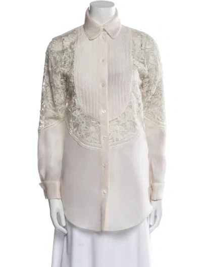 Pre-owned Prabal Gurung Silk Long Sleeve Button-up Top In Neutral