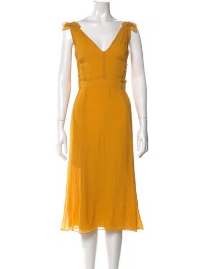 Pre-owned Prabal Gurung Silk Midi Length Dress In Yellow