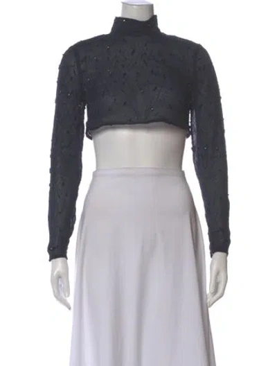 Pre-owned Prabal Gurung Silk Patterned Crop Top In Blue