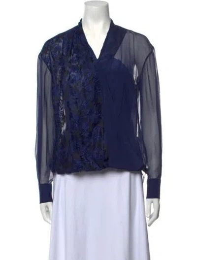 Pre-owned Prabal Gurung Silk Printed Button-up Top In Blue