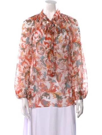 Pre-owned Prabal Gurung Silk Printed Polo In Orange