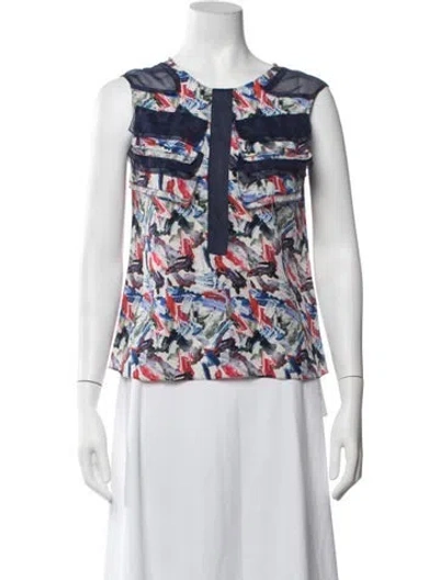 Pre-owned Prabal Gurung Silk Printed Top In Blue