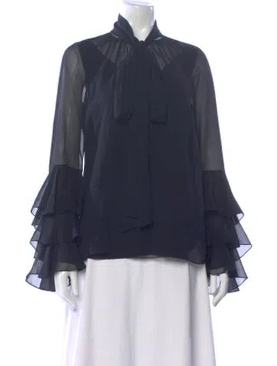 Pre-owned Prabal Gurung Silk Tie Neck Blouse In Blue