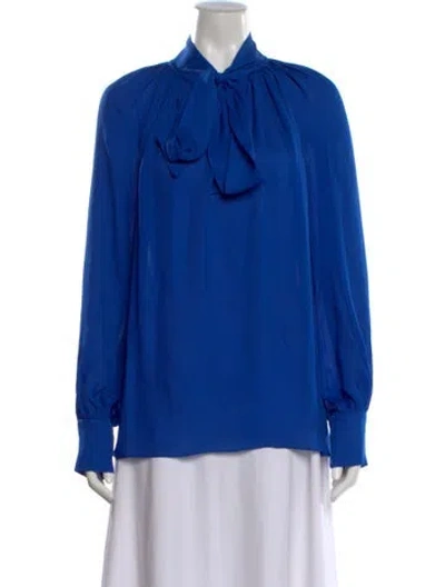 Pre-owned Prabal Gurung Silk Tie Neck Blouse In Blue