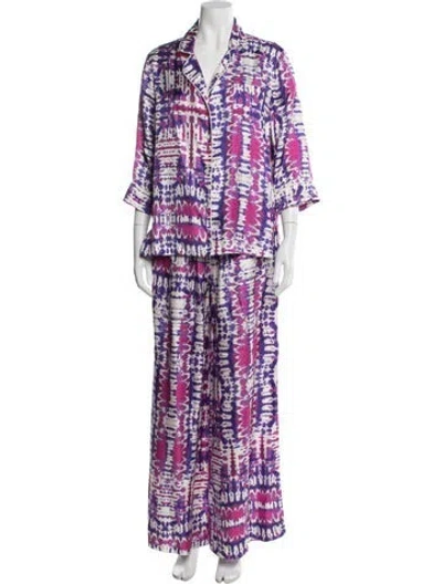 Pre-owned Prabal Gurung Silk Tie-dye Print Pant Set In Purple