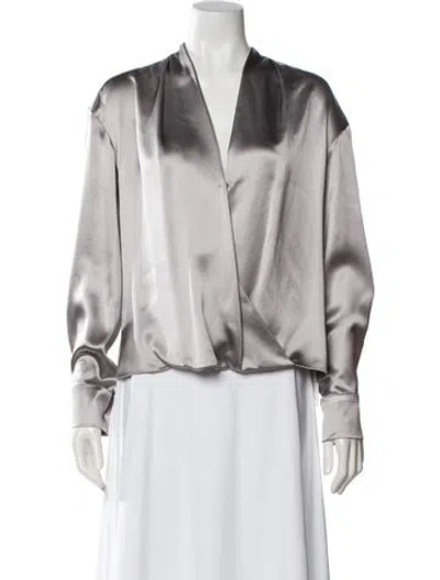 Pre-owned Prabal Gurung Silk V-neck Blouse In Neutral