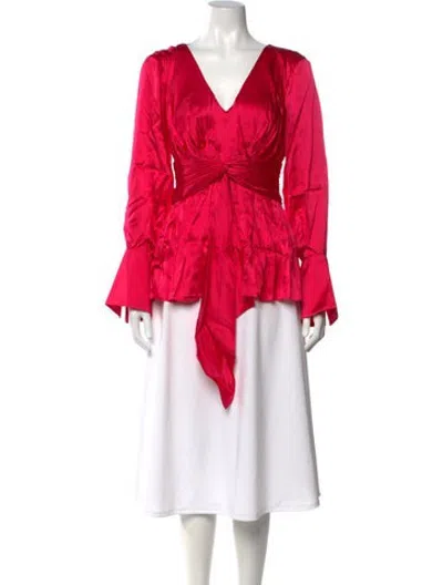 Pre-owned Prabal Gurung Silk V-neck Blouse W/ Tags In Pink
