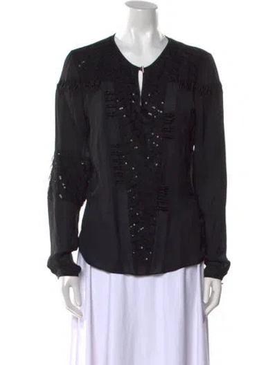 Pre-owned Prabal Gurung Silk V-neck Button-up Top In Black