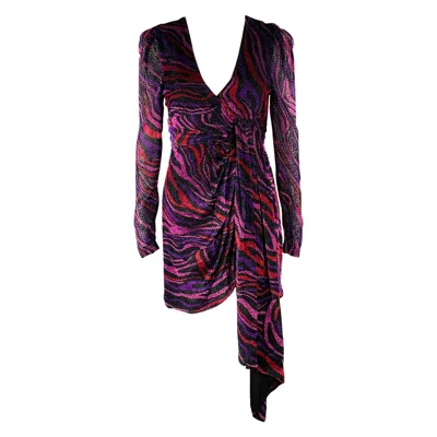 Pre-owned Prabal Gurung Size 0 Purple Black Viscose Silk Burnout Long Sleeve Dress