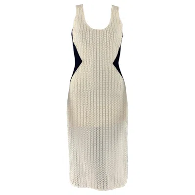 Pre-owned Prabal Gurung Size 0 White Black Polyester Sheath Midi Dress