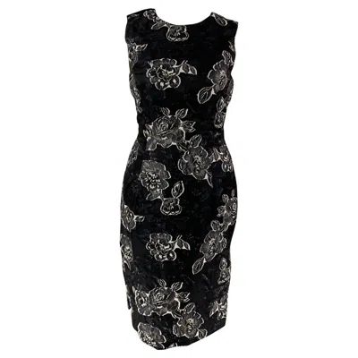Pre-owned Prabal Gurung Size 10 Black Navy Silk Polyester Floral Sleeveless Dress In Blue