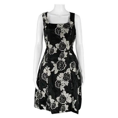 Pre-owned Prabal Gurung Size 10 Black Silver Polyester Floral A-line Cocktail Dress