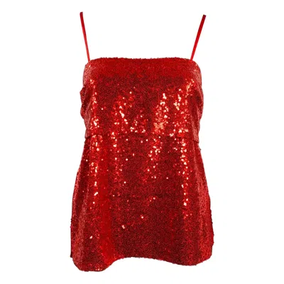 Pre-owned Prabal Gurung Size 2 Red Polyester Sequined Draped Dress Top