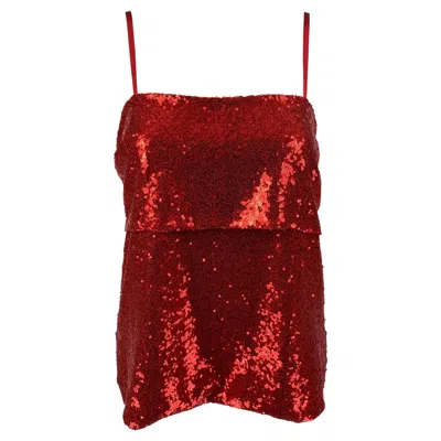 Pre-owned Prabal Gurung Size 2 Red Polyester Sequined Spaghetti Straps Dress Top