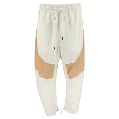 Pre-owned Prabal Gurung Size L White Beige Two Toned Cotton Blend Drop Crotch Casual Pants