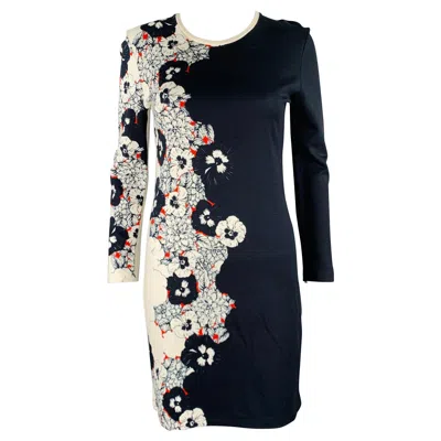 Pre-owned Prabal Gurung Size S Navy Cream Floral Sheath Cocktail Dress In White