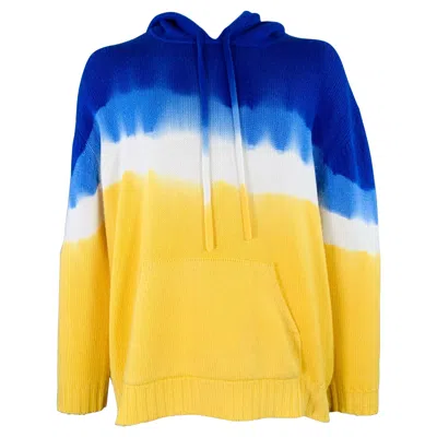 Pre-owned Prabal Gurung Size Xl Yellow Blue Dyed Cashmere Hooded Sweater