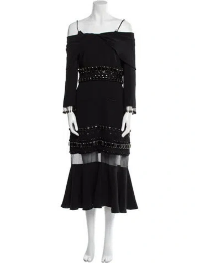 Pre-owned Prabal Gurung Square Neckline Midi Length Dress In Black