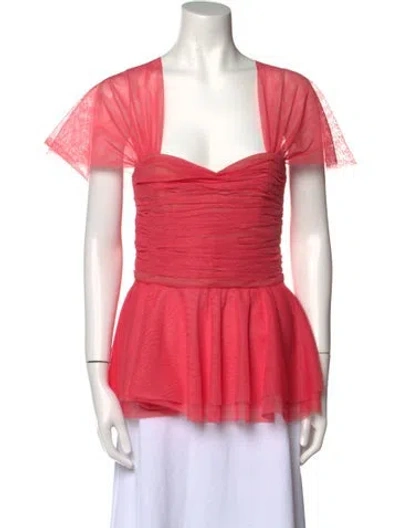 Pre-owned Prabal Gurung Square Neckline Short Sleeve Blouse W/ Tags In Pink