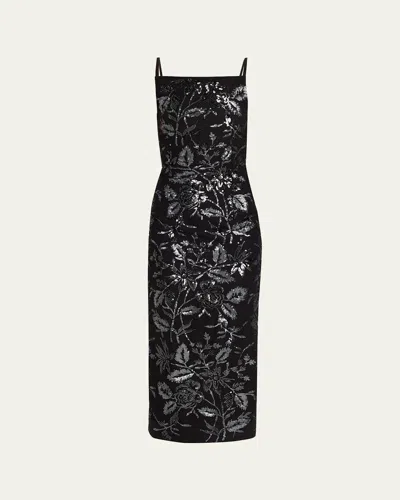 Prabal Gurung Square-neck Floral Sequined Midi Dress In Multi