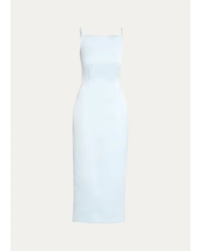 Prabal Gurung Square-neck Satin Sheath Midi Dress In Blue