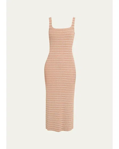 Prabal Gurung Square-neck Striped Rib Knit Midi Tank Dress In Taupe/off White