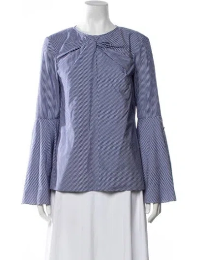 Pre-owned Prabal Gurung Striped Crew Neck Blouse In Blue