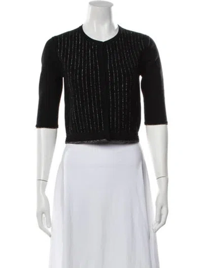 Pre-owned Prabal Gurung Striped V-neck Top In Black