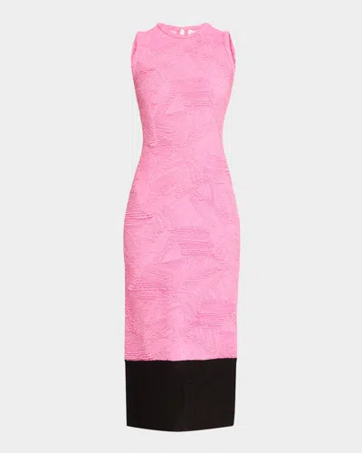 Prabal Gurung Textured Halter Midi Tube Dress In Pink Black