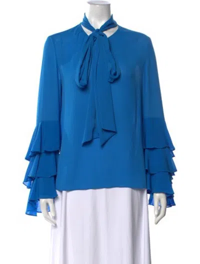 Pre-owned Prabal Gurung Tie Neck Long Sleeve Blouse In Blue