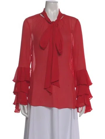 Pre-owned Prabal Gurung Tie Neck Long Sleeve Blouse In Red