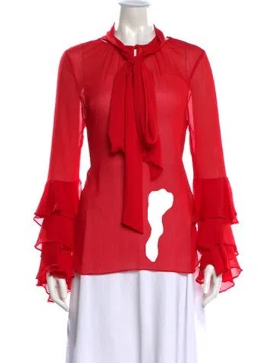 Pre-owned Prabal Gurung Tie Neck Long Sleeve Blouse In Red