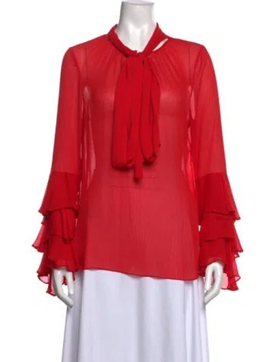 Pre-owned Prabal Gurung Tie Neck Long Sleeve Blouse In Red