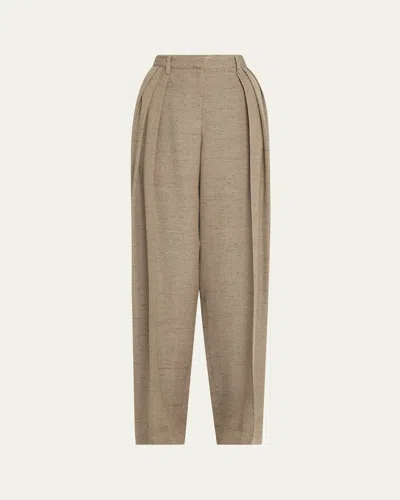 Prabal Gurung Triple Pleat Wide Leg Trousers In Taupe