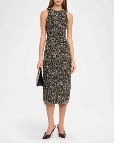 Prabal Gurung Tweed Embroidered Dress In Brown In Black