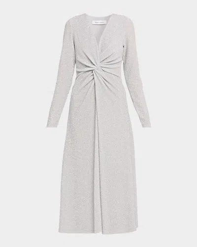 Prabal Gurung Twist Front Long Sleeve Dress In Silver