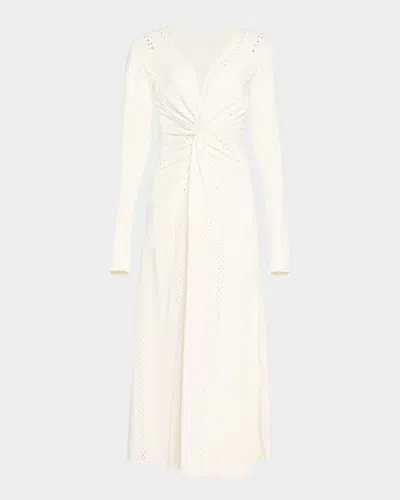 Prabal Gurung Twisted Long-sleeve Midi Dress In Off White