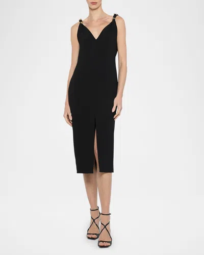 Prabal Gurung Twisted-shoulder Slit Midi Dress In Black