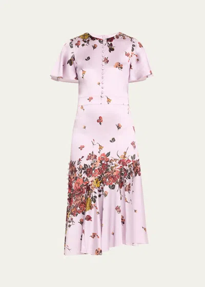 Prabal Gurung Victoria Flutter-sleeve Butterfly Print Silk Midi Dress In Pink
