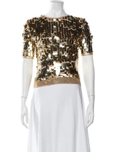 Pre-owned Prabal Gurung Virgin Wool Patterned Top In Gold