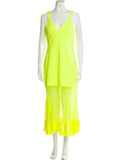Pre-owned Prabal Gurung V-neck Long Dress In Yellow