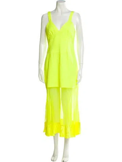 Pre-owned Prabal Gurung V-neck Long Dress In Yellow