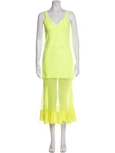 Pre-owned Prabal Gurung V-neck Long Dress In Yellow
